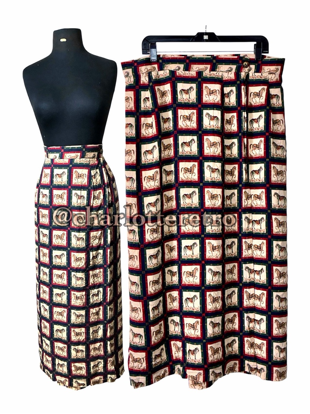 90s vtg AINTREEN Equestrian Horse Print Wrap Skirt